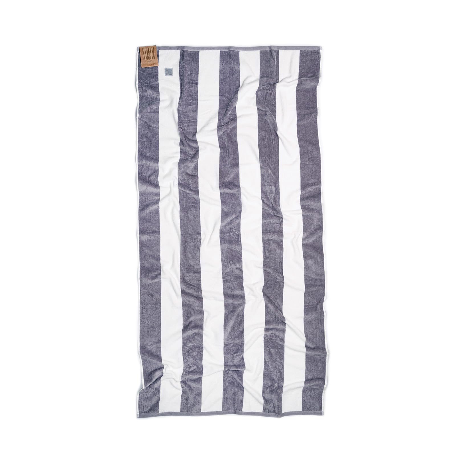MOMOMUS Cabana Stripe Beach Towel – 100% Velour Cotton, Grey, 90x180 cm