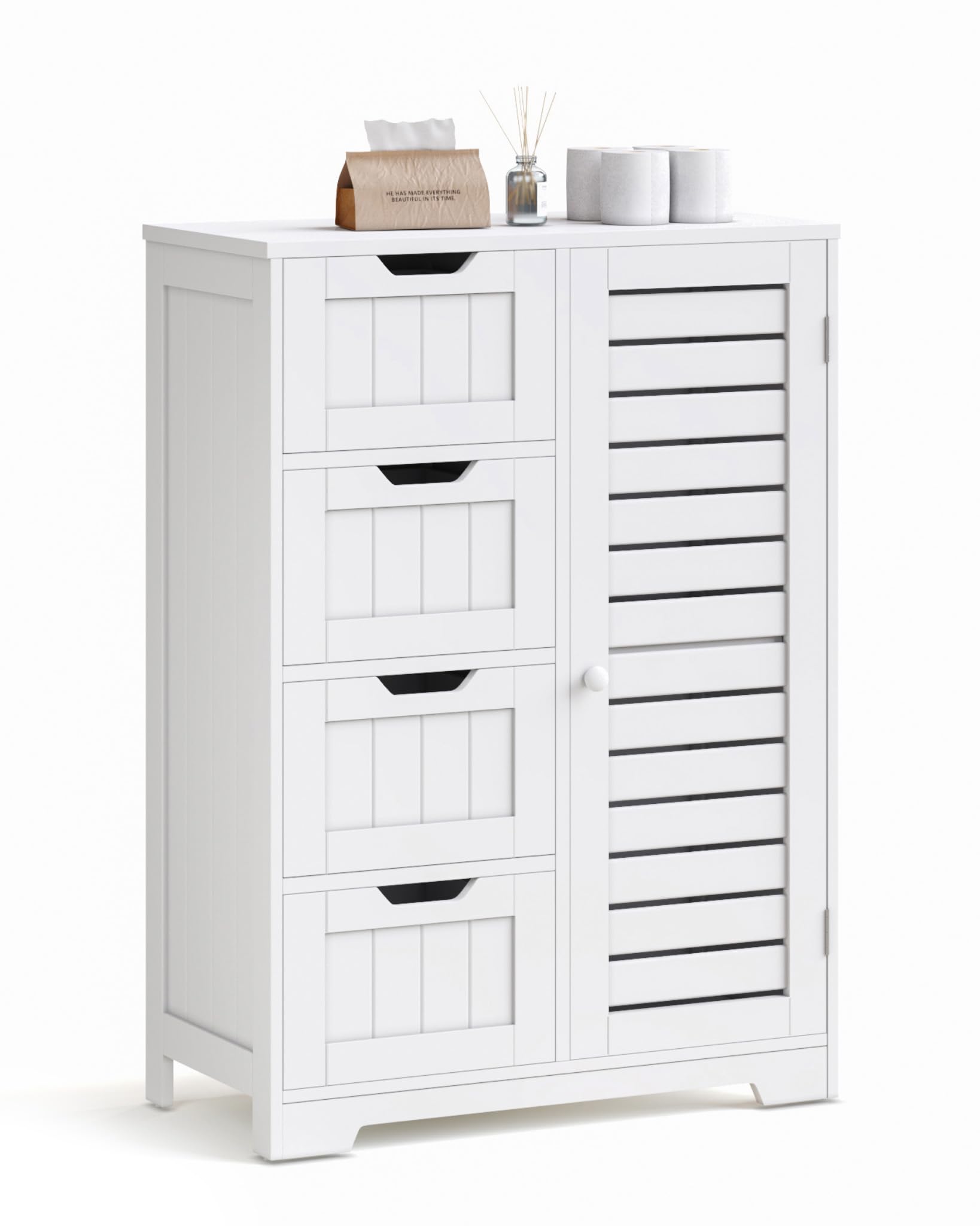 Mondeer Wooden Bathroom Floor Cabinet | 4-Drawer Freestanding Storage Unit