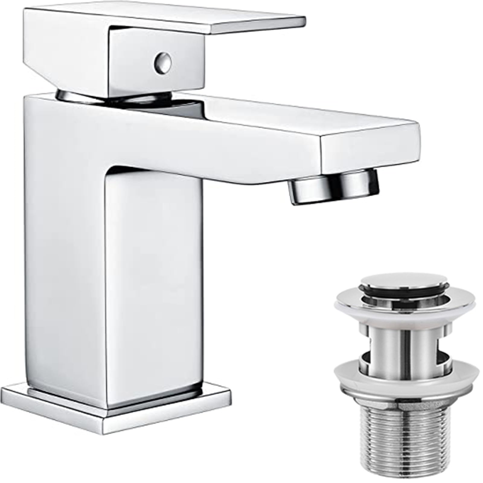 Hapilife Square Bathroom Basin Mixer Tap with Pop Up Waste – Chrome