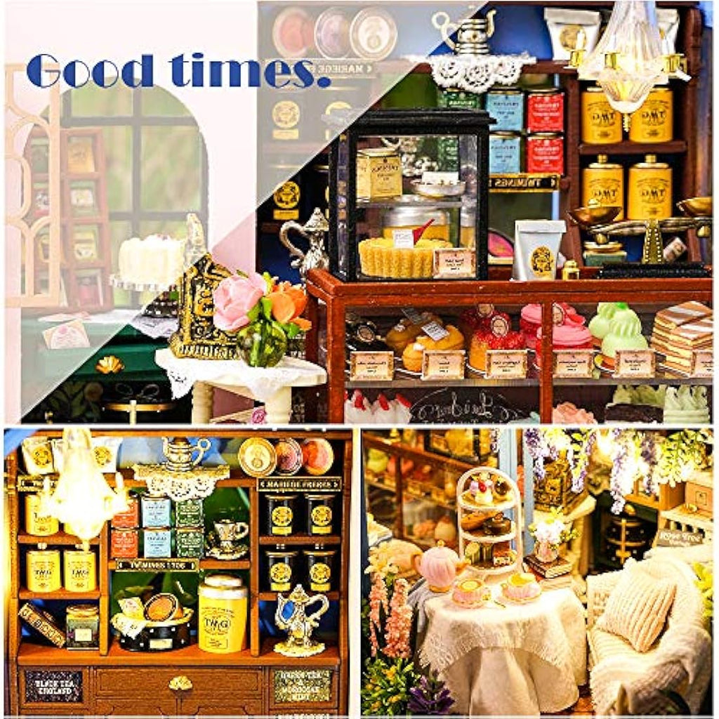 CUTEBEE DIY Wooden Dollhouse Kit | 1:24 Scale Rose Garden Tea House