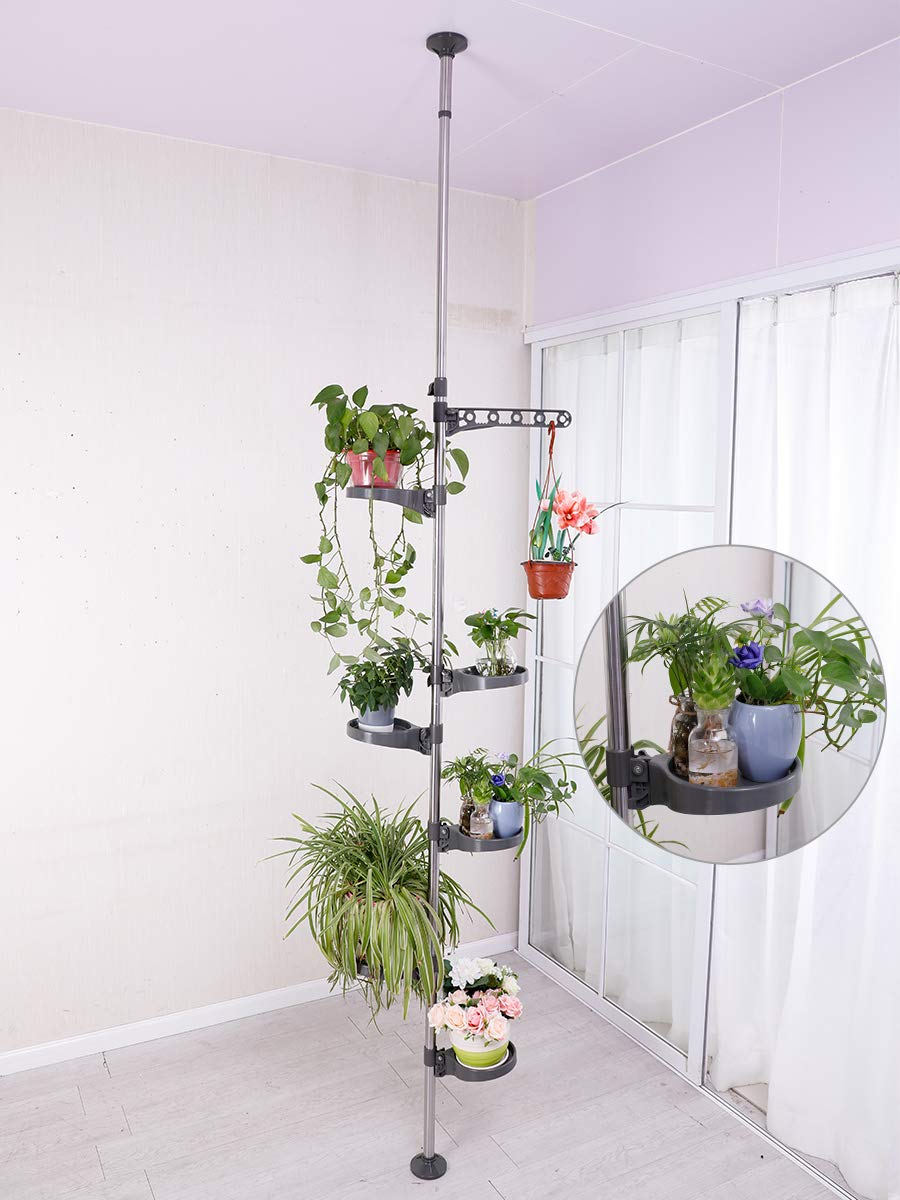 BAOYOUNI 7-Tier Indoor Plant Pole – Tension Rod Flower Pot Stand, Grey