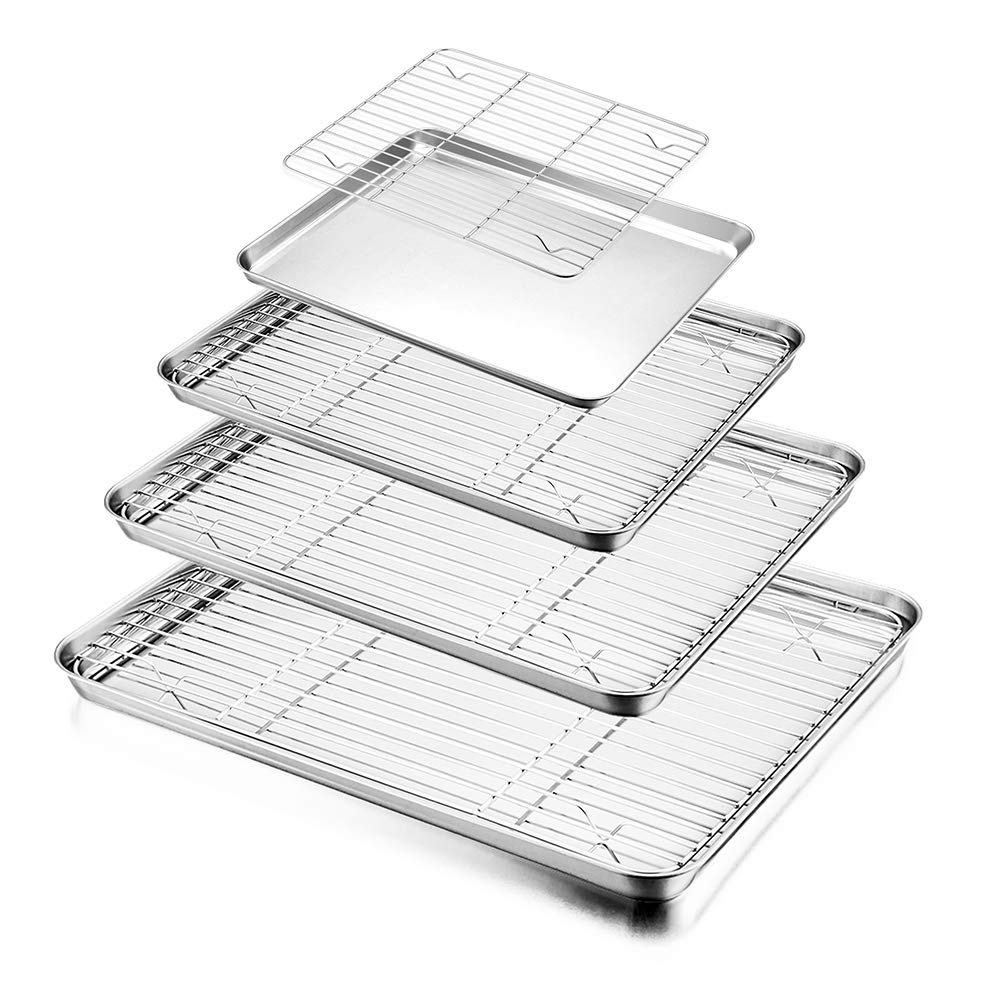 HaWare Stainless Steel Baking Tray and Rack Set - 8 Piece Cookie Sheets