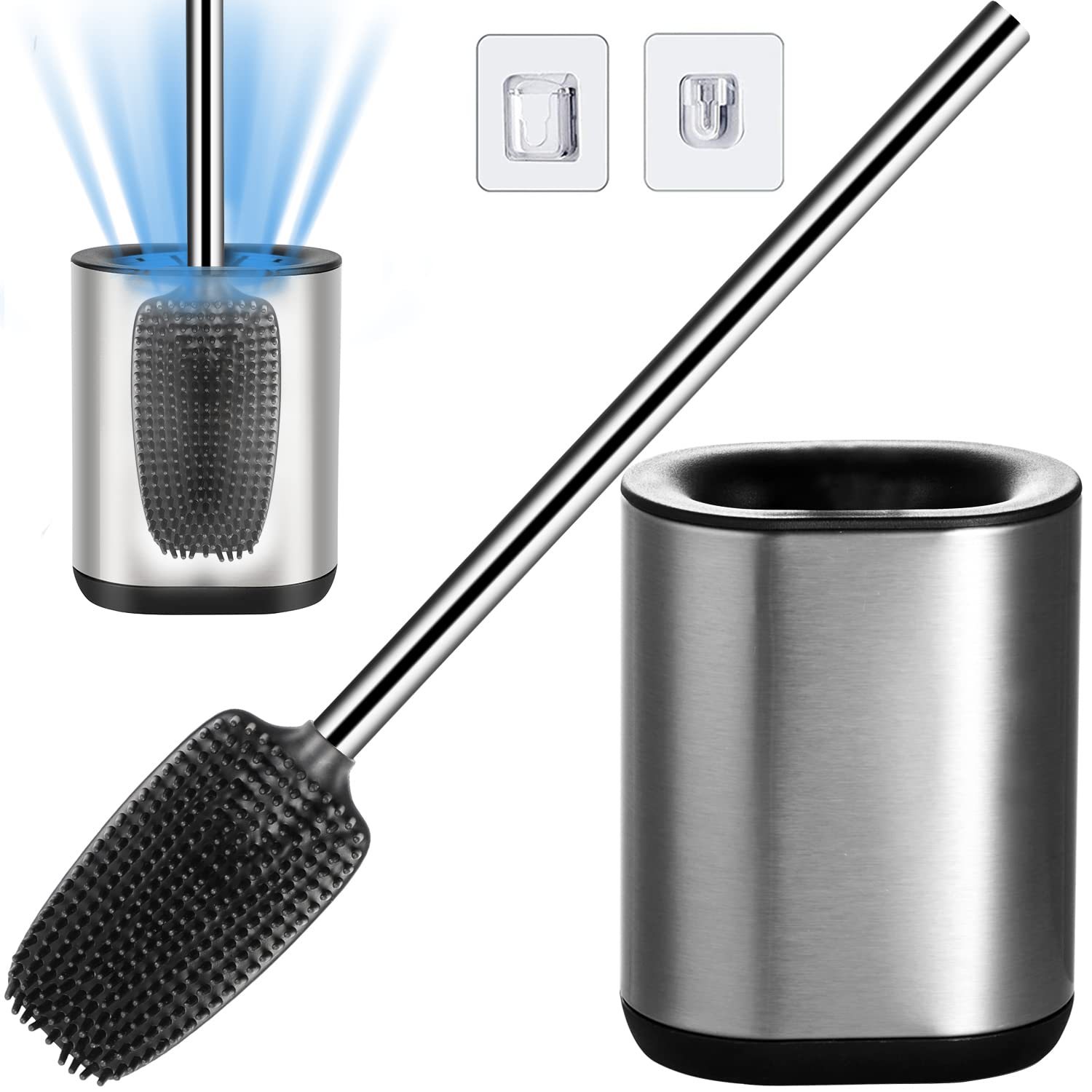 Bingobang Toilet Brush and Holder - 304 Stainless Steel Silicone Set
