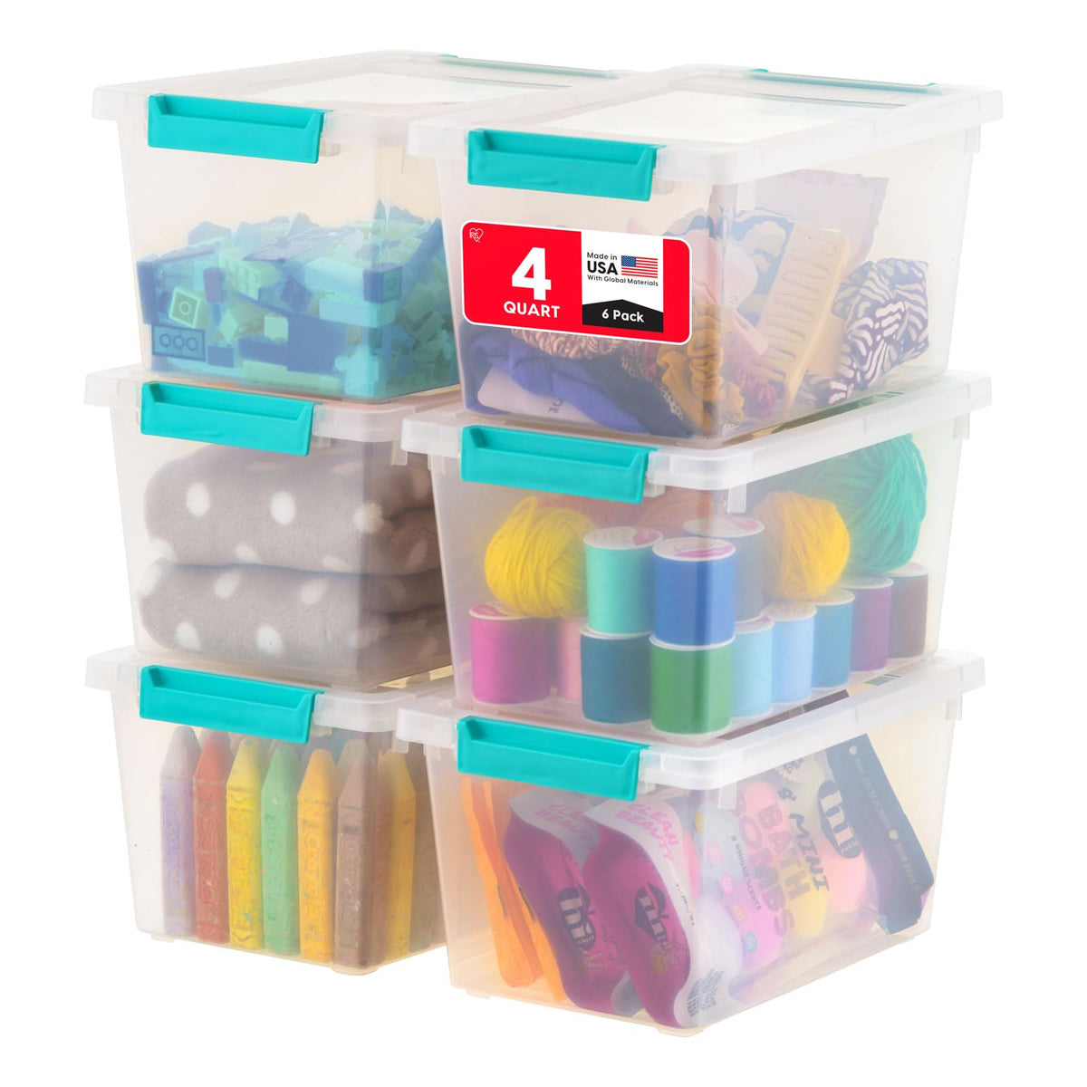 IRIS USA Storage Bins with Lids for Craft Storage, 6-Pack, 4.3 Qt Plastic Stackable Sensory Bin Organizer Container Clip Box for Art Craft Scrapbook - image 1