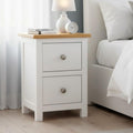 GROF GROFurniture Bedside Table 2 Drawers, Solid Wooden Side End Bedside Cabinet with Oak Top, Narrow Bedside
