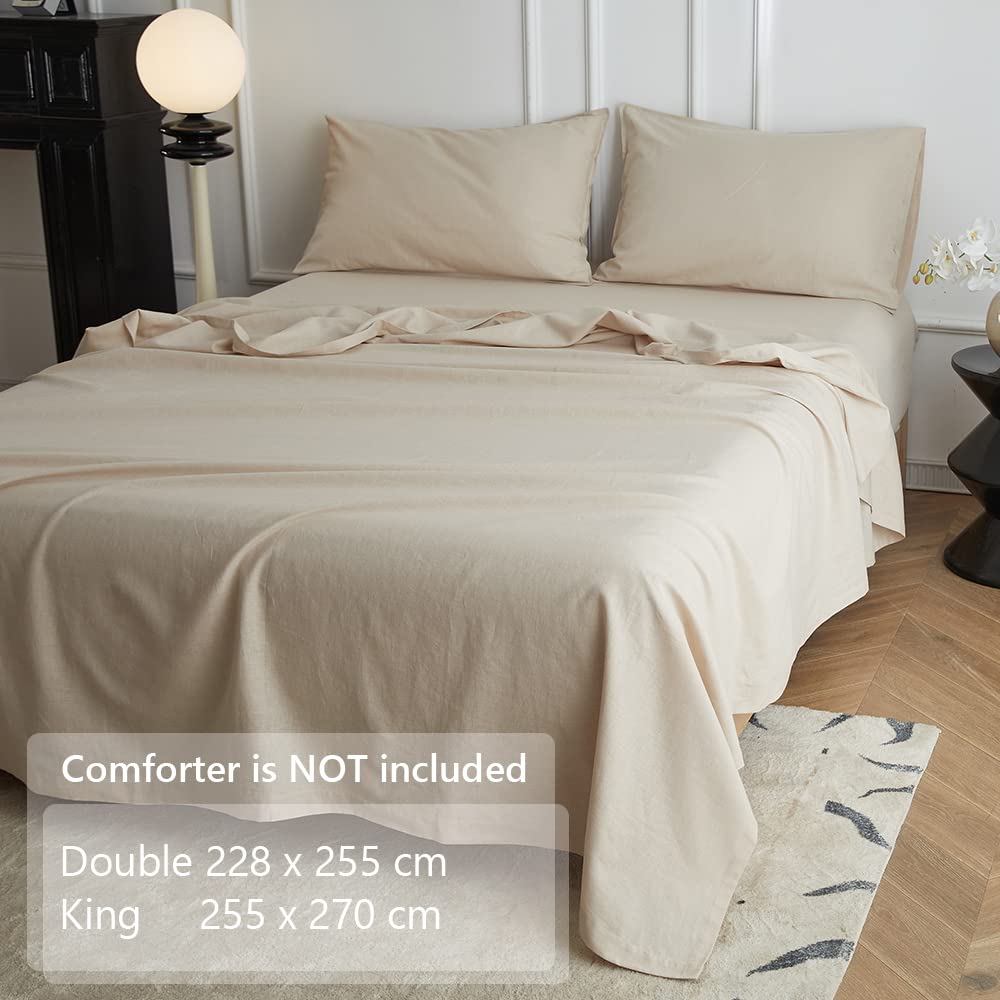 Simple&Opulence King Flat Sheet | Linen Cotton Blend Bed Sheet – Beige