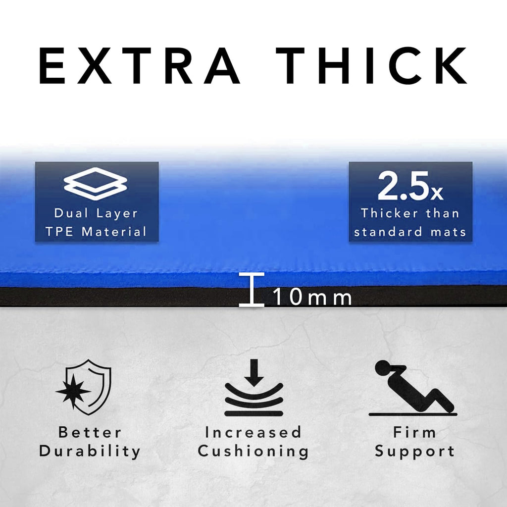 Extra Wide TPE Exercise Mat - 10mm Thick Non-Slip Yoga Mat