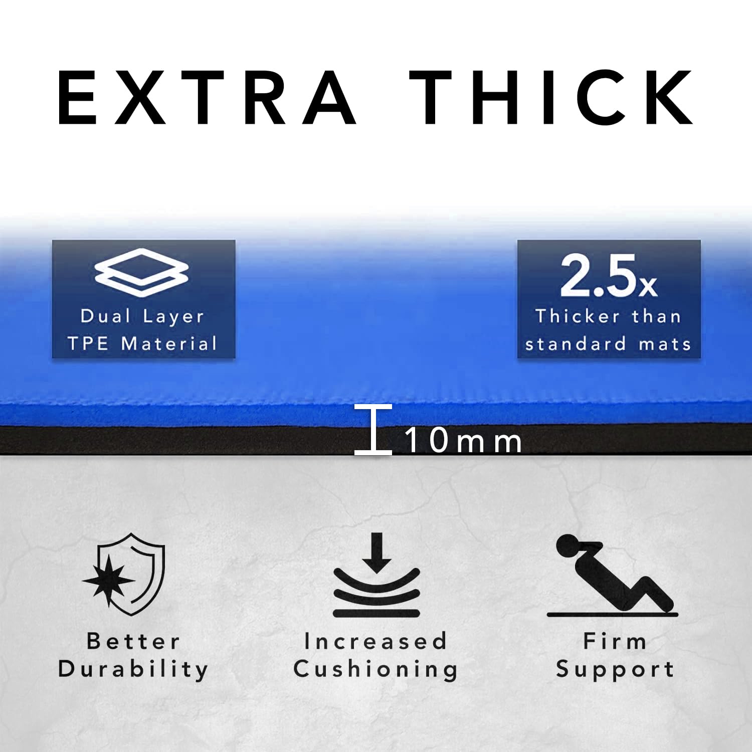 Extra Wide TPE Exercise Mat - 10mm Thick Non-Slip Yoga Mat
