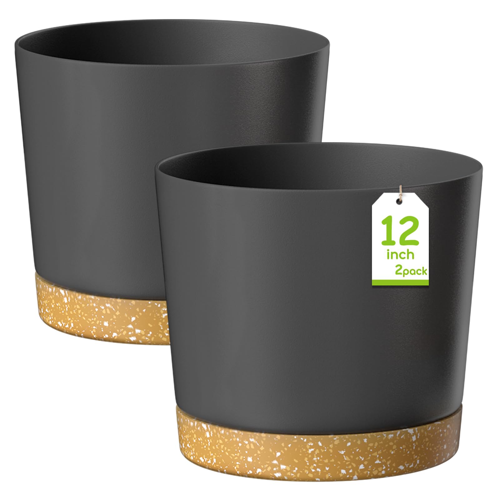 ZMTECH 30.5cm Modern Plastic Plant Pots with Drainage - Set of 2, Green