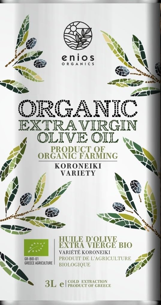 Enios Organic Greek Extra Virgin Olive Oil – 3L Kalamata Cold Pressed