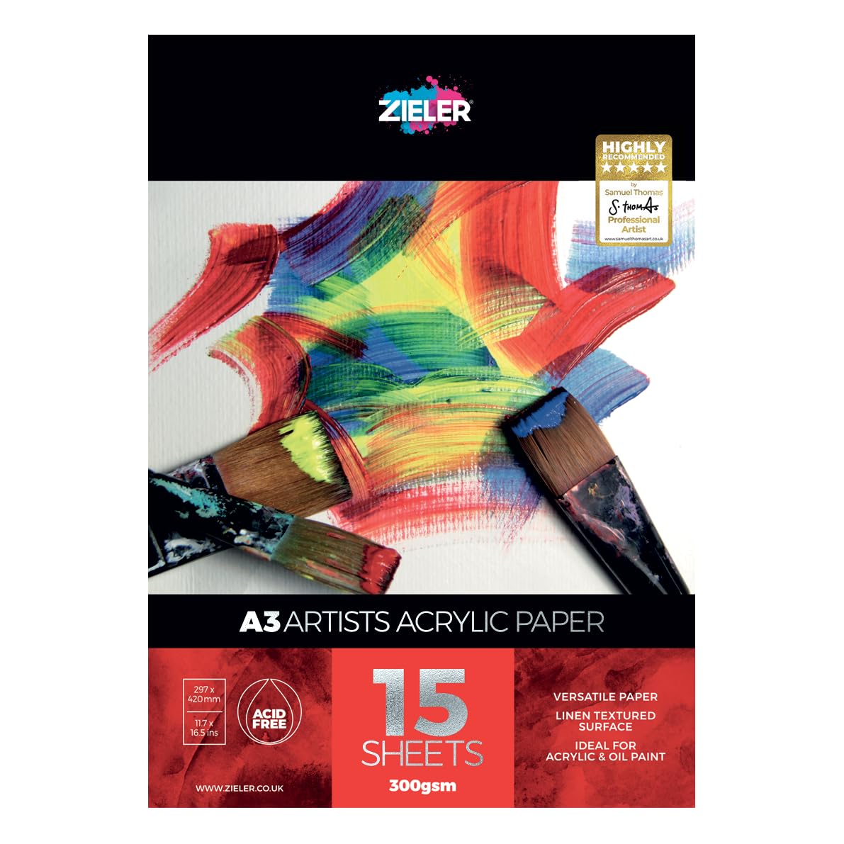 Zieler A3 Acrylic Painting Pad – 300gsm Linen Textured Paper, 15 Sheets