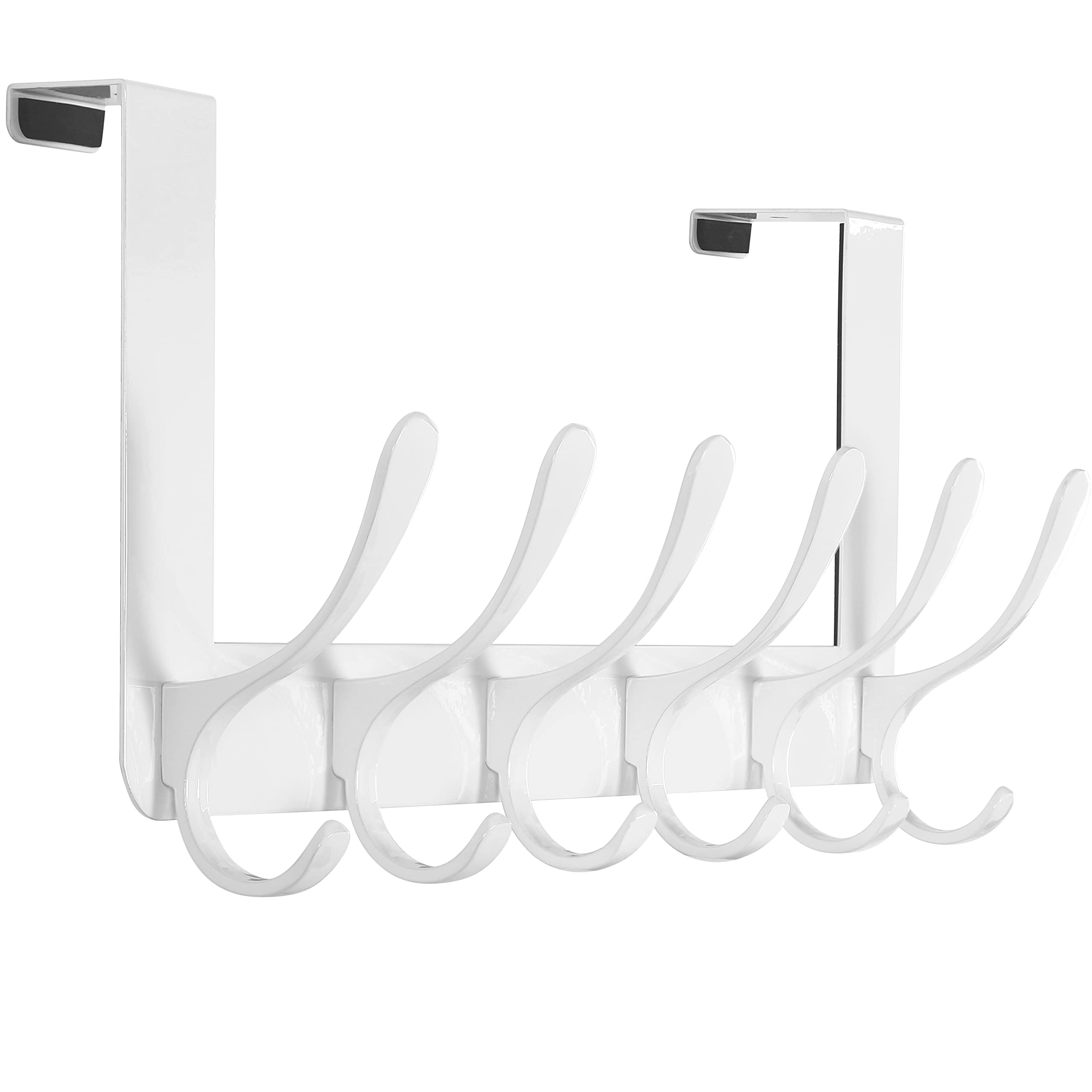 SKOLOO Over The Door Hooks | Stainless Steel 6-Hook Hanger - White