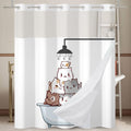 Ttincceer Hookless Cat Shower Curtain with Snap-In Liner | Cute Cartoon
