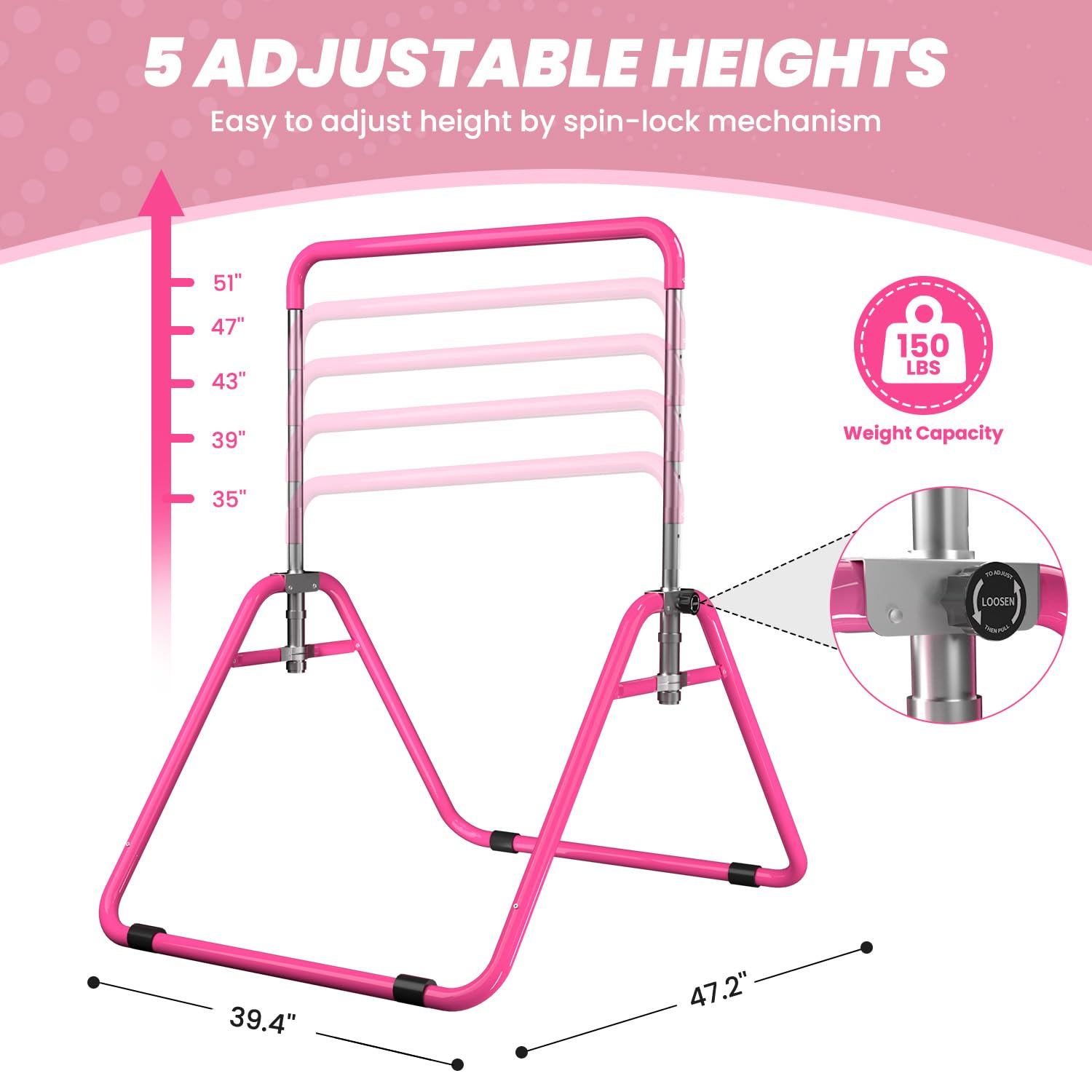 DOBESTS Kids Gymnastics Bar – Adjustable Folding Training Bar for Home