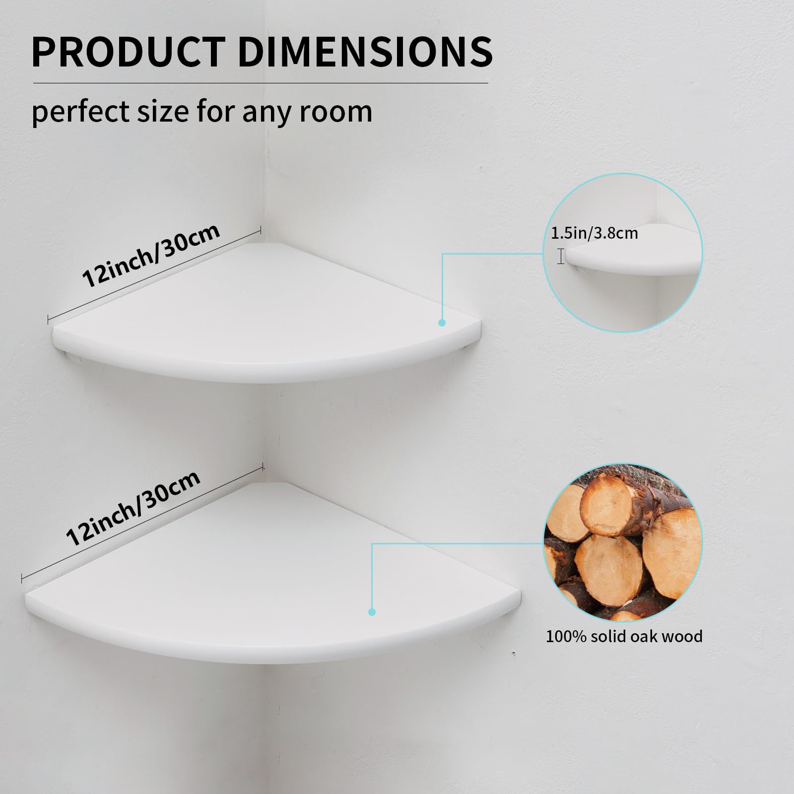 Gieanoo Solid Oak Wood Corner Floating Shelves | Set of 2 White 12-Inch