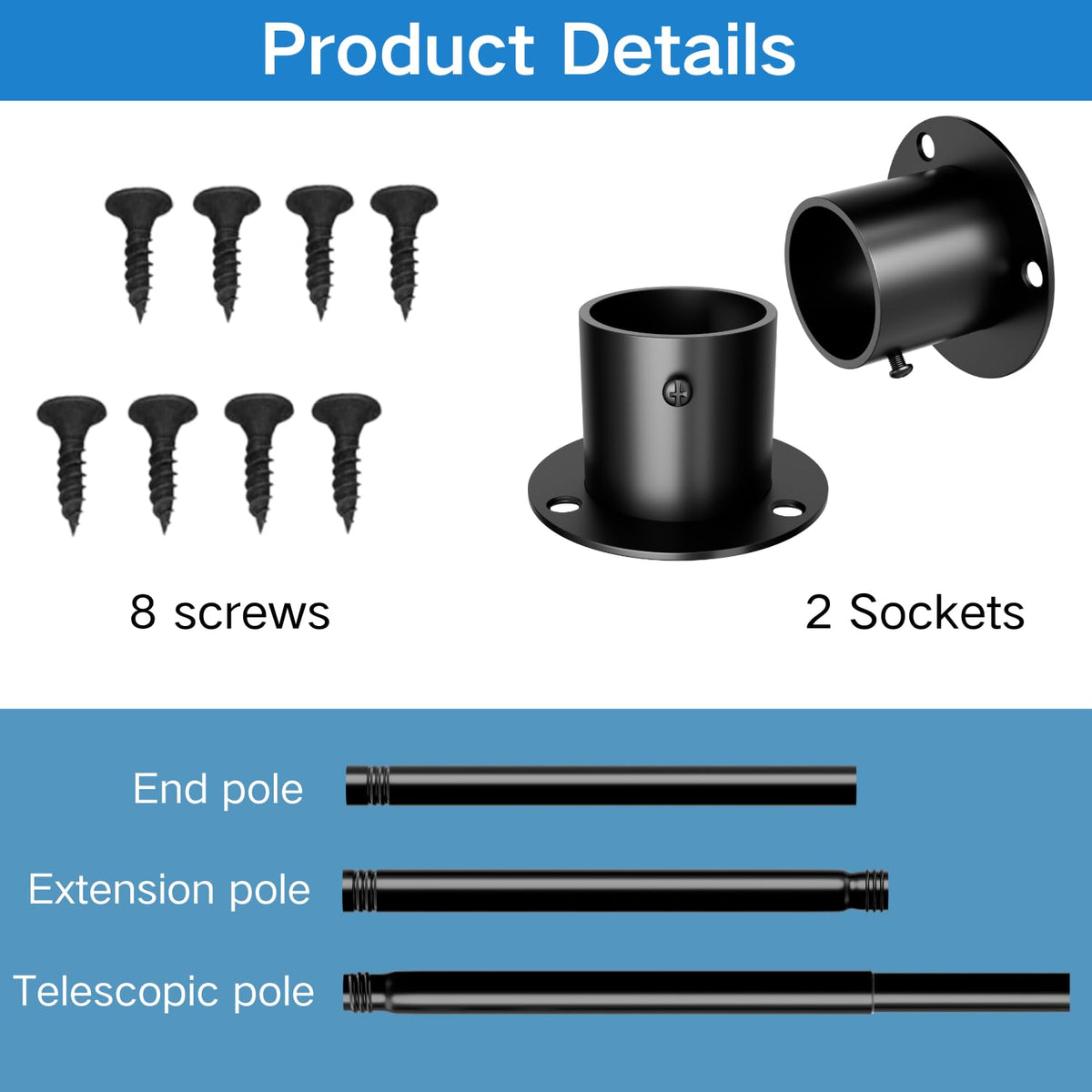 Wardrobe Rails and Fittings, Extendable Clothes Rail, Wardrobe Pole for Wardrobe and Cloakroom, Black, 68-90cmDiameter 32mm
