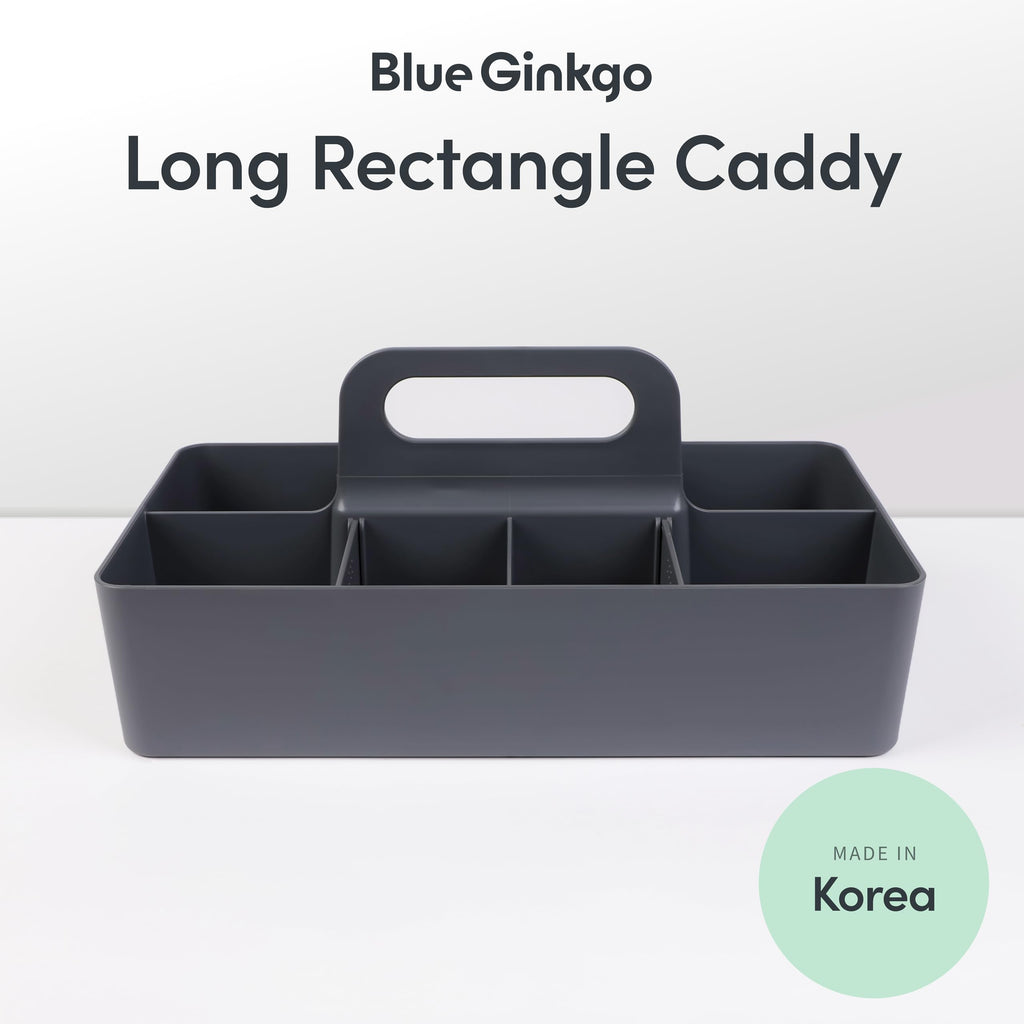 BLUE GINKGO Stackable Organizer Caddy – Korean-Made Portable Tote for Bathroom, Office, Crafts, or School Supplies Long Rectangle, Grey - image 2