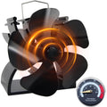 HAWCAFU Mini Stove Fan - 5 Blades Wood Burner Fan with Thermometer
