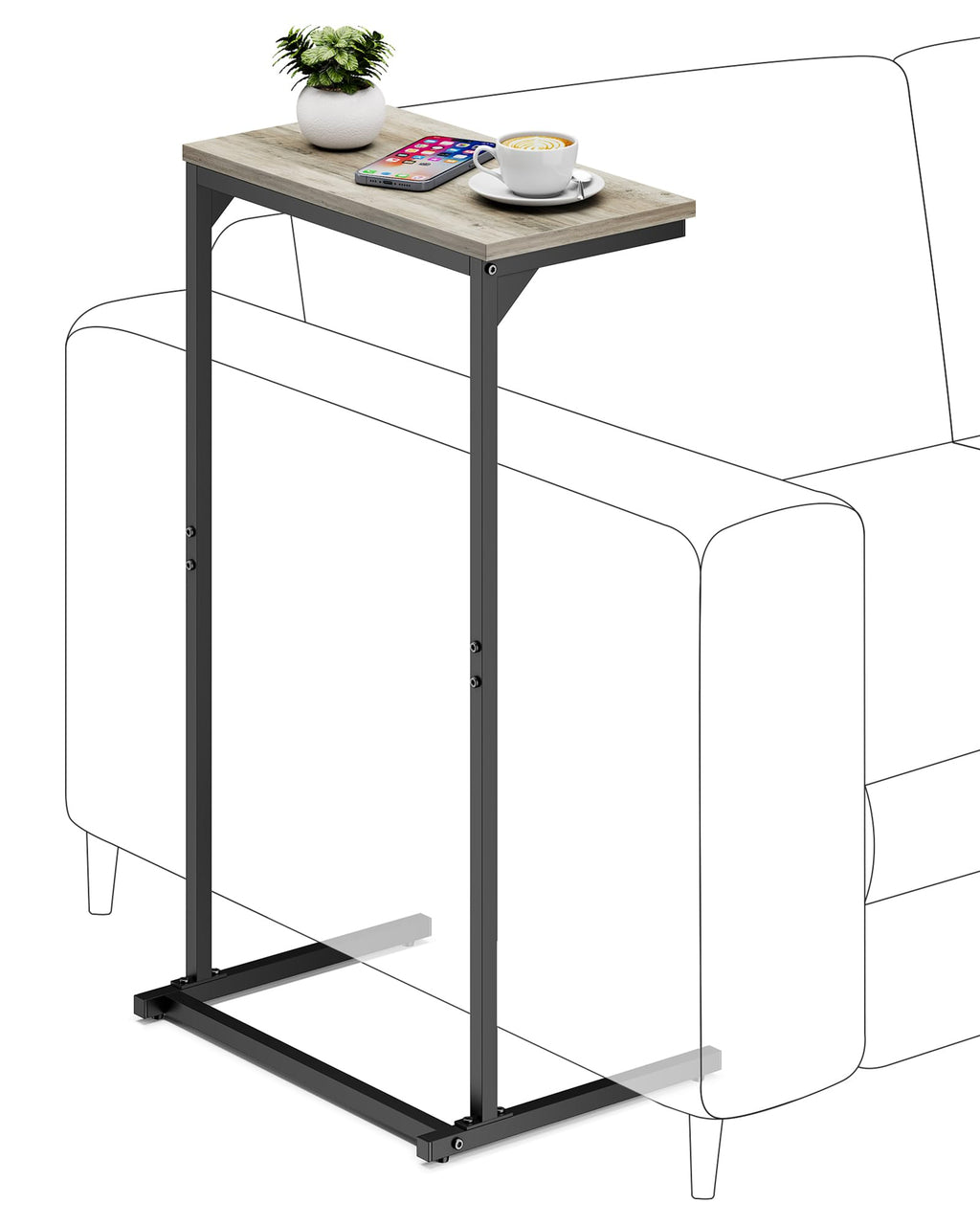 TUTOTAK C Shaped Side Table, Set of 2, Small End Table, 28.7 inch Tall Couch Sofa Table, Living Room, Bed Room, Greige V1TB01BG0712EU - image 2