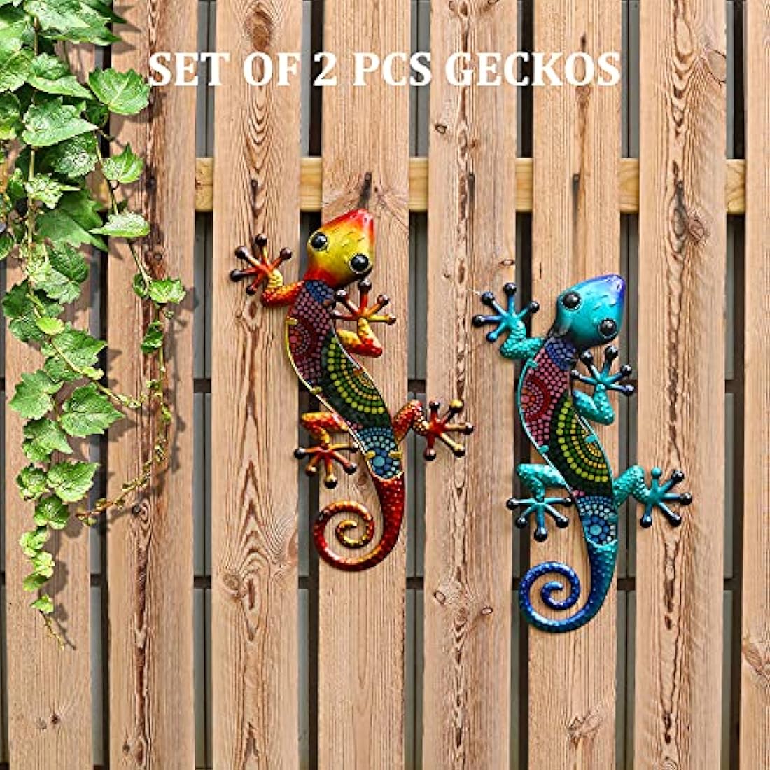 Jolof Store Metal Gecko Wall Art – 15 Inch Glass Lizard Decor, Set of 2
