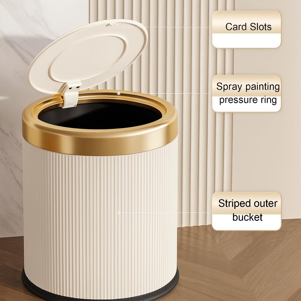 12L Small Bin with Click Lid – Includes Free 50 Bin Bags – Stylish Waste Bin for Living Room, Kitchen, Bathroom & Offic White and Gold - image 2