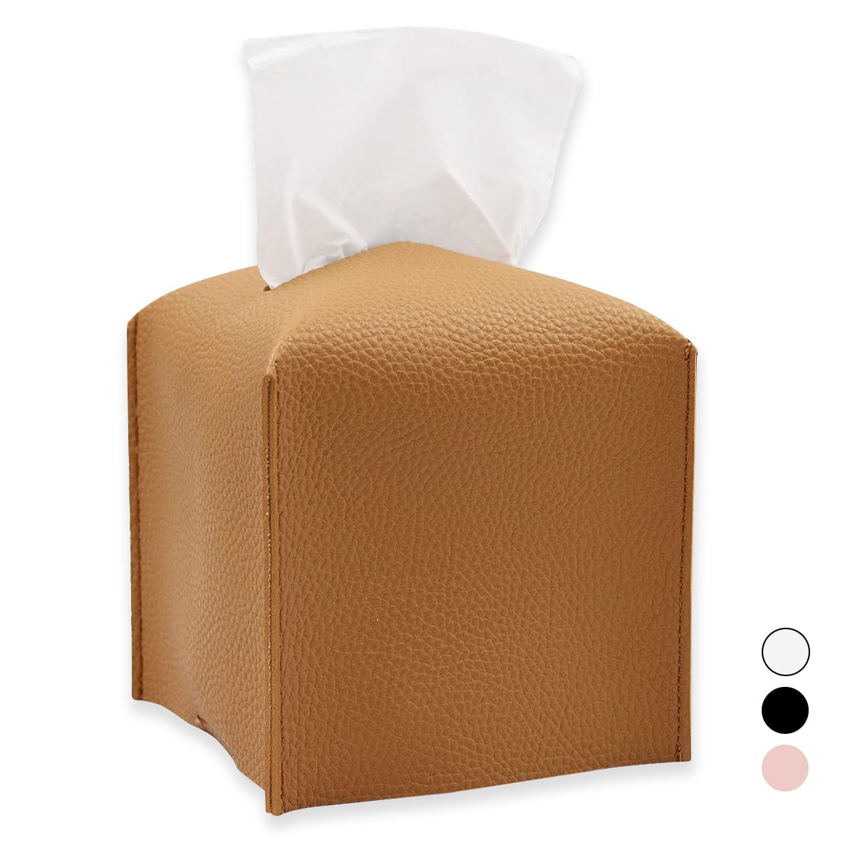 Square PU Leather Tissue Box Cover – 5 Inch Cube Holder, Brown