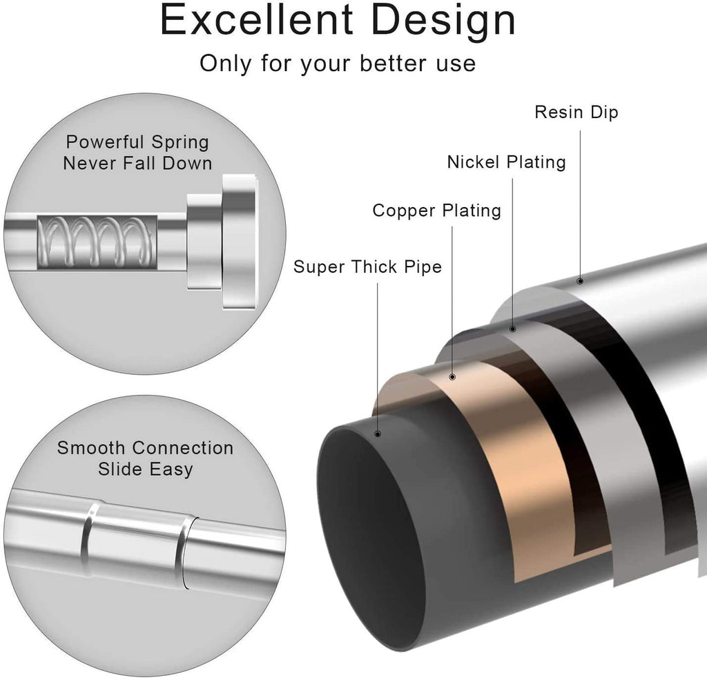 Shower Curtain Rod extendable120-290cm, Non-Slip, Never Rust, Tension Curtain Rod, No Drilling,304 Stainless Steel