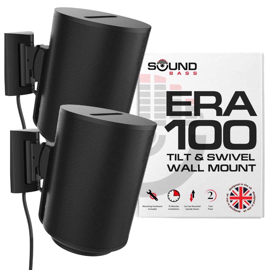 Soundbass Wall Mount for Sonos Era 100 - Tilt & Swivel, Black, Pair