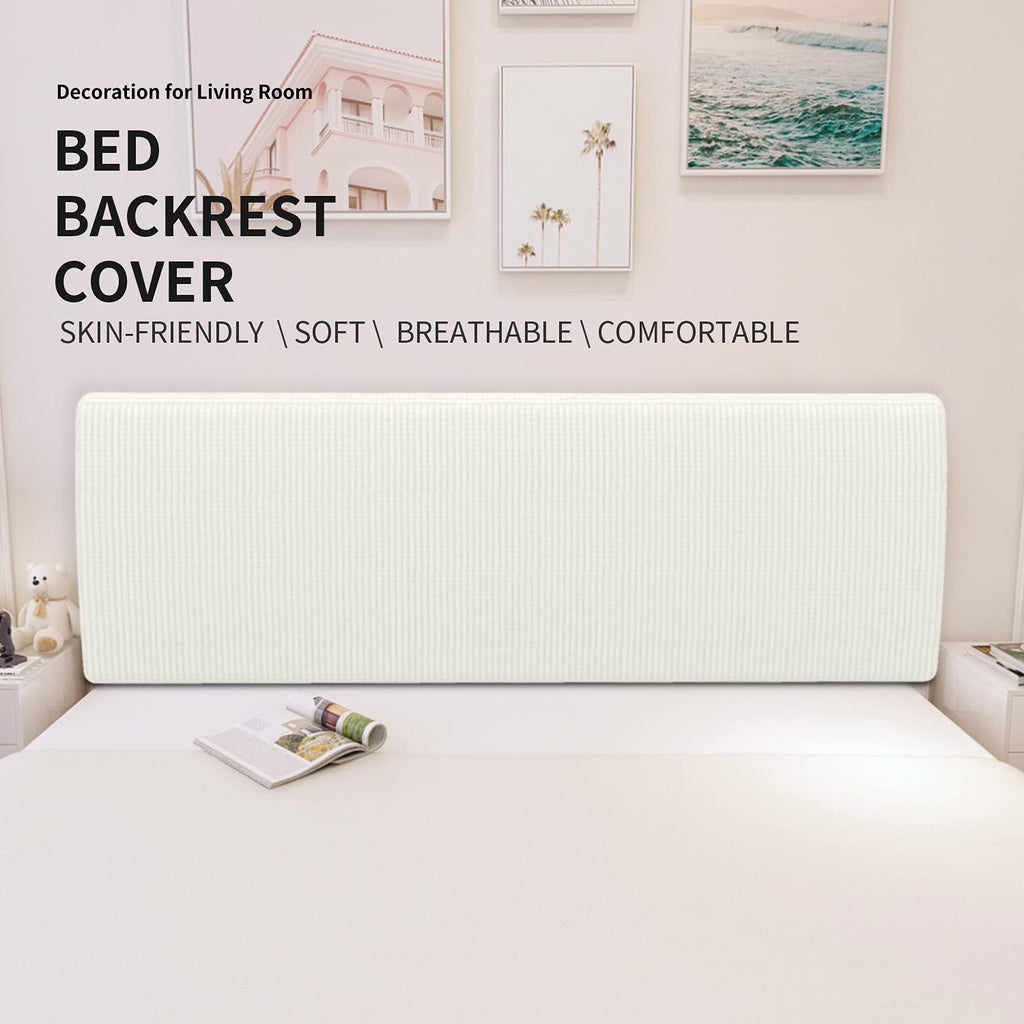 Easy-Going Stretch Bed Headboard Slipcover, Small Square Jacquard Furniture Cover, Dustproof Protector Cover for Bedroom Decor Queen, Cream