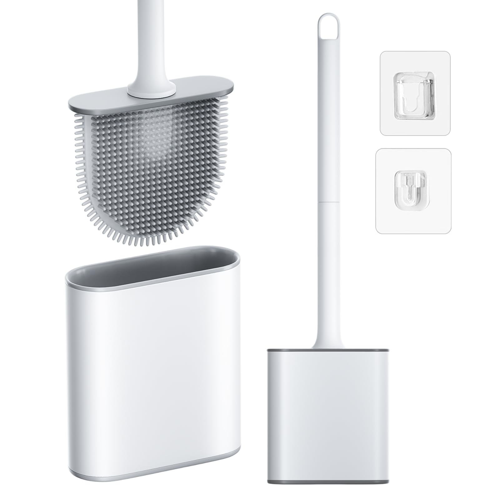 NEUTYPECHIC Silicone Toilet Brush | Wall-Mounted Quick-Drying Set, White