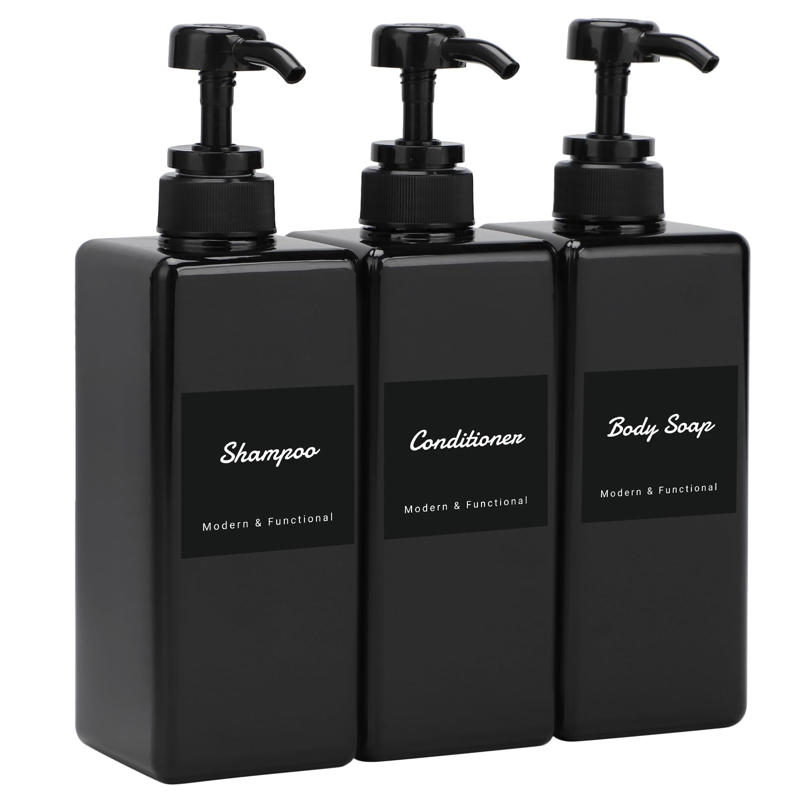 Jolof Store Black Soap Dispenser Set - 3 Pack 650ml Plastic Bottles
