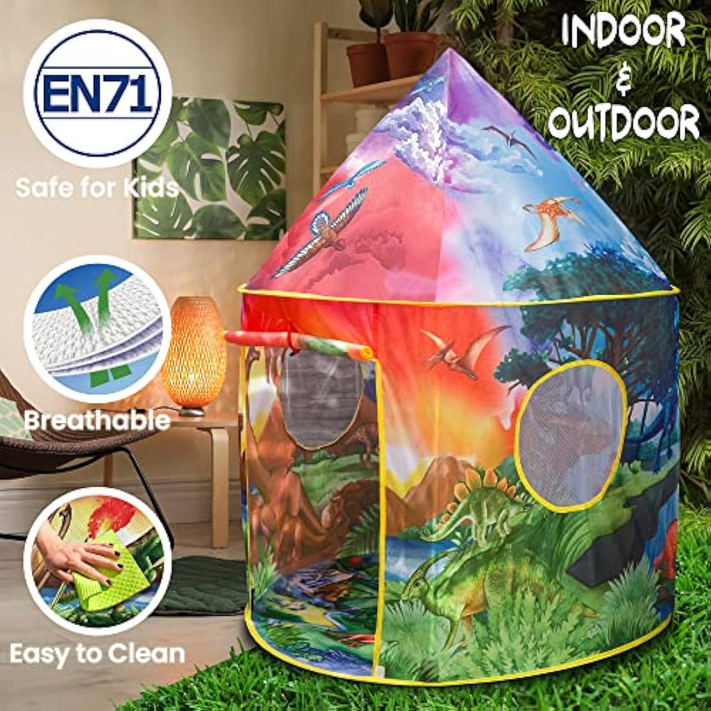 W&O Dinosaur Discovery Pop Up Play Tent with Roar Button for Kids