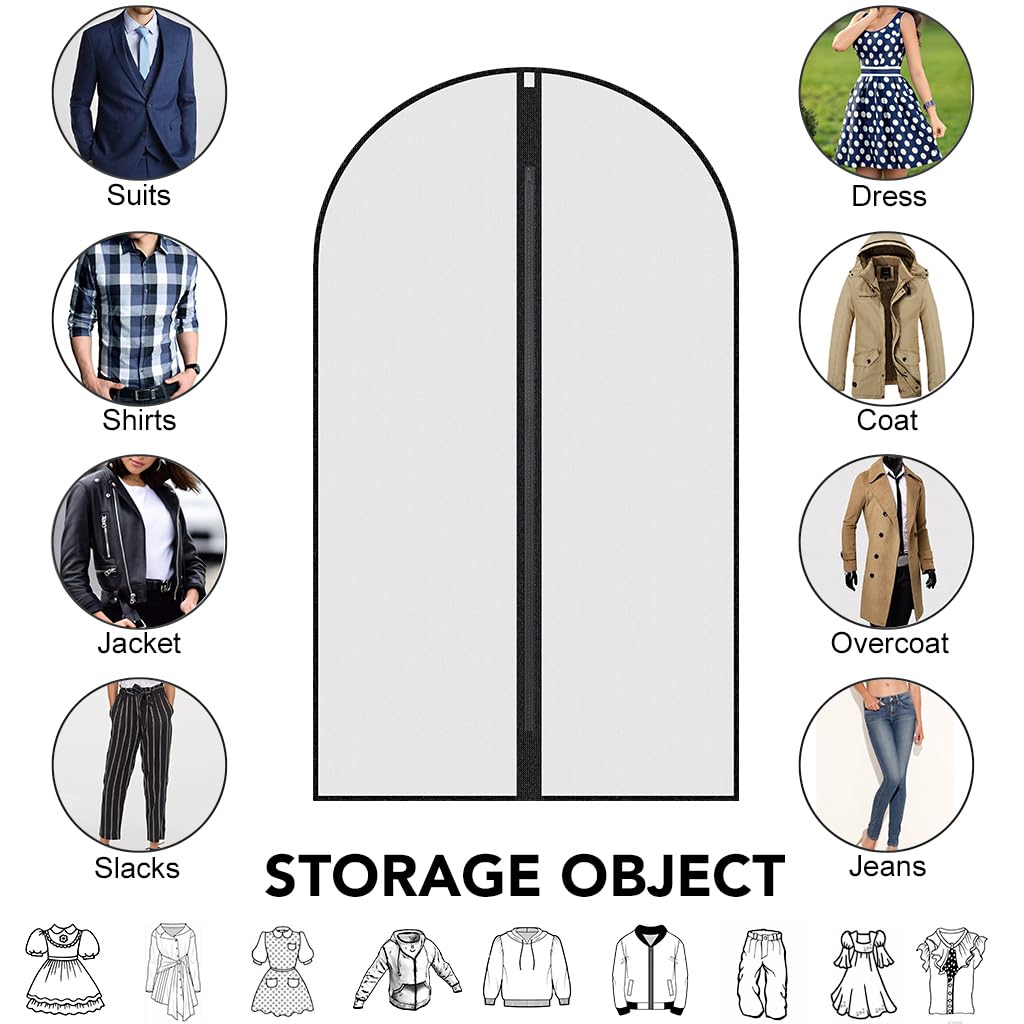 Garment Bags,5PCS Dustproof Garment Covers PEVA Translucent Clothes Covers with Zip Moth Proof Suit Protector Bags Waterproof Dress Covers for Shirts - image 3