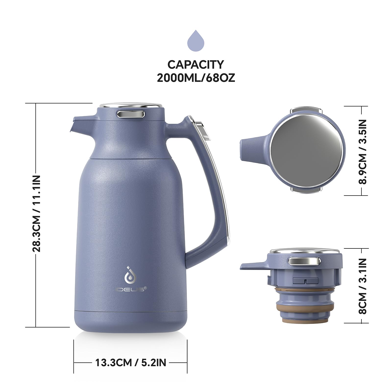IDEUS 68oz Vacuum Insulated Coffee Carafe | Stainless Steel Thermal Pot