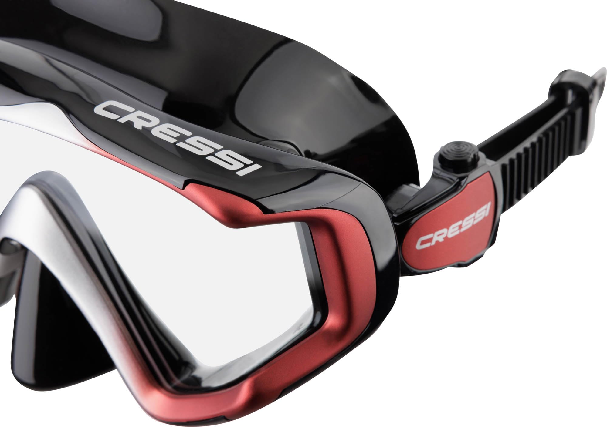 Cressi Liberty Triside Panoramic 3-Glass Diving Mask – Black/Red