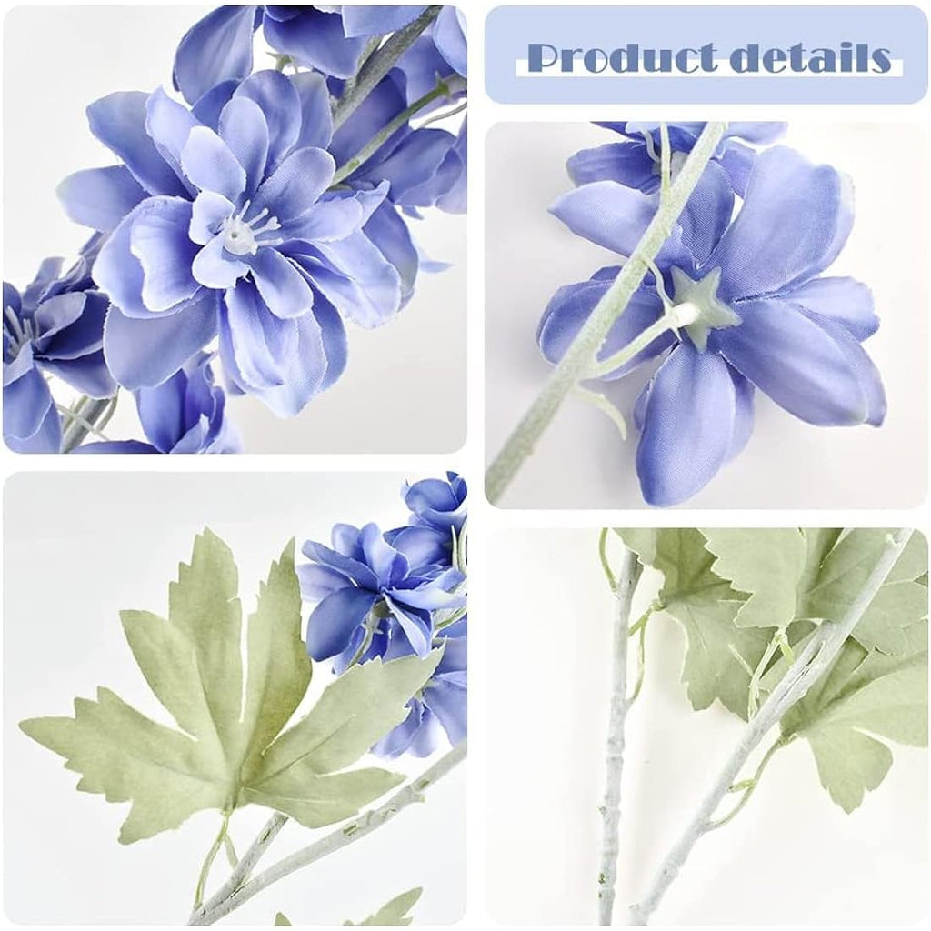 2Pcs Artificial Delphinium Silk Flowers – 33.5" Blue Faux Stems