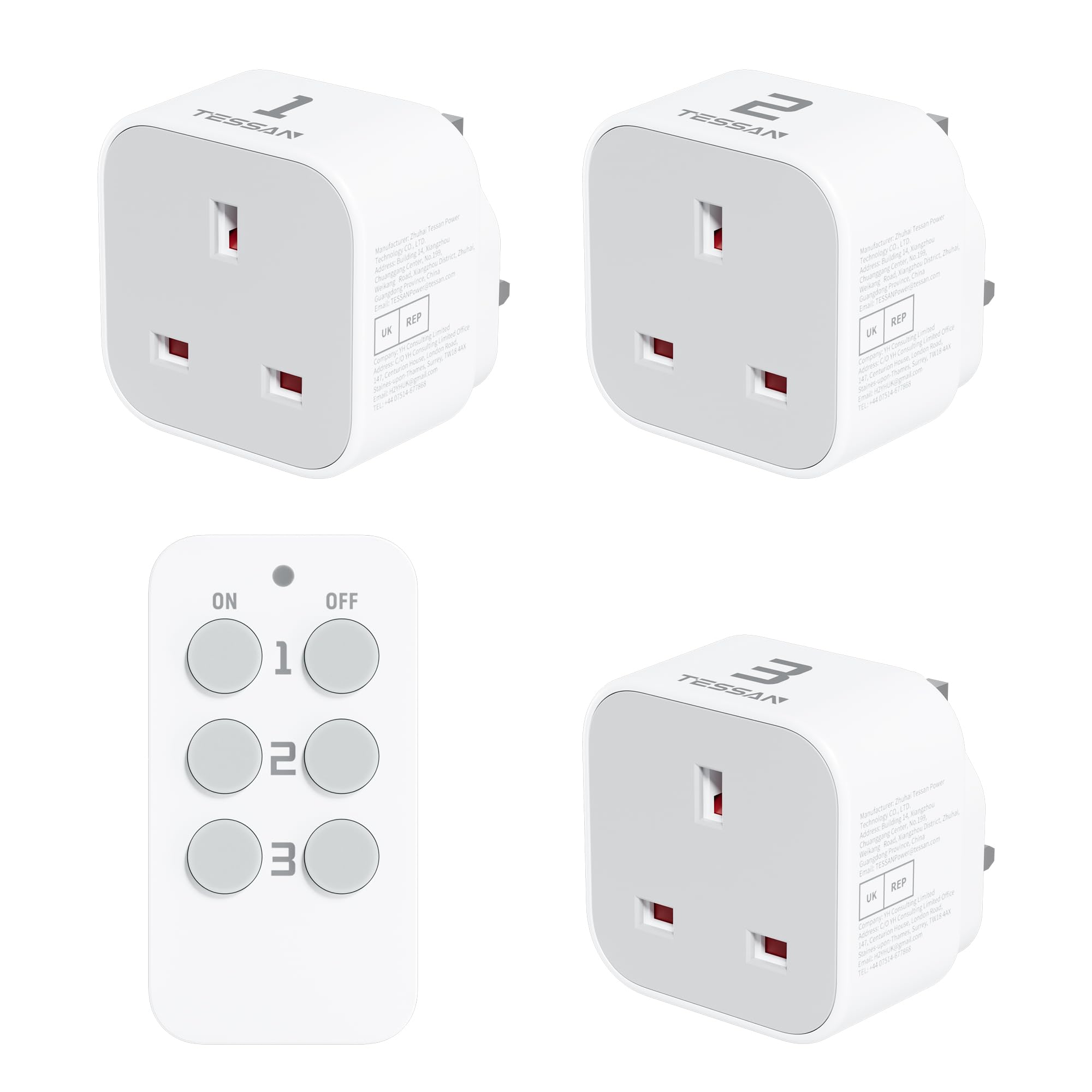 TESSAN Wireless Remote Control Plug Socket UK | 30m Range (3 Sockets)