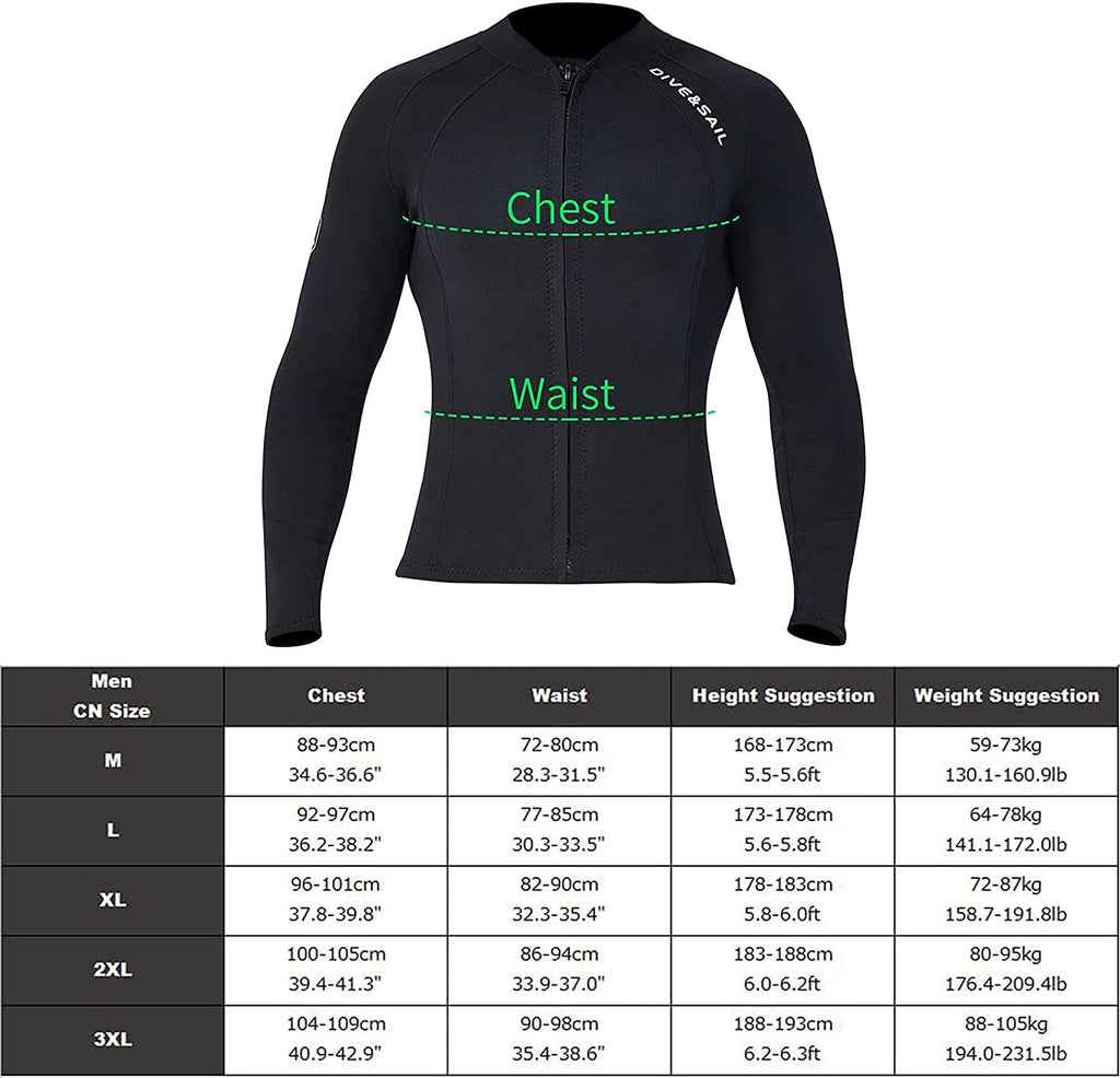 EUPTE 2mm Neoprene Wetsuit Jacket – Long Sleeve UV Protection Diving Top