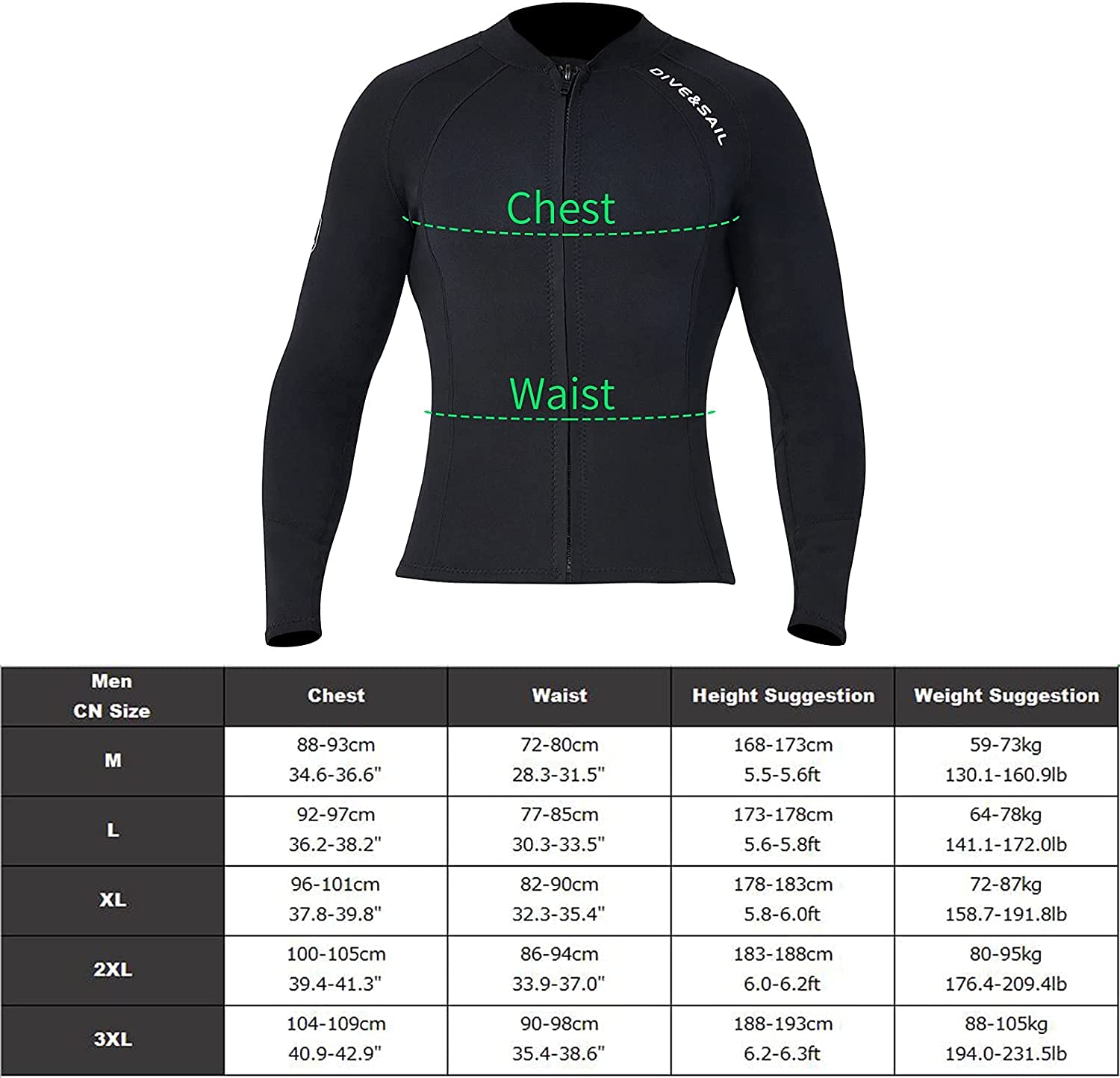 EUPTE 2mm Neoprene Wetsuit Jacket – UV Protection Long Sleeve Diving Top