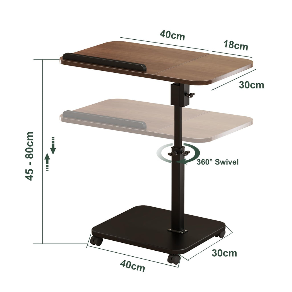 Adjustable Height C Shaped End Table with Wheels,360°Swivel Side Table, Top Tilting Laptop Stand TV Table for Sofa/Bed - image 2