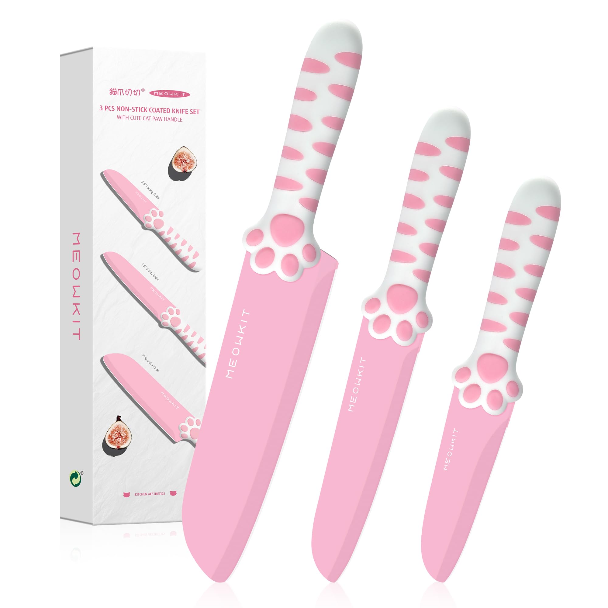 MEOWKIT 5-Piece Pink Kitchen Knife Set with Cat Paw Non-Stick Handle