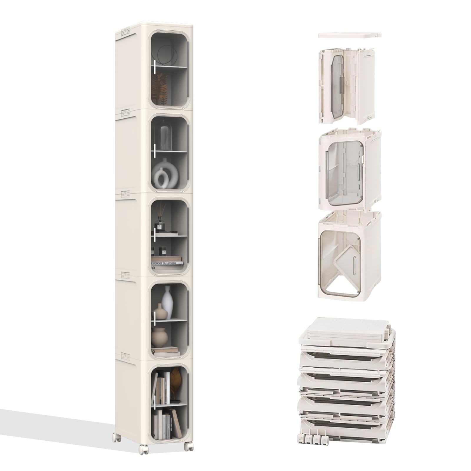 LQDMAER 5-Tier Slim Bathroom Cabinet – Movable Narrow Storage Organizer