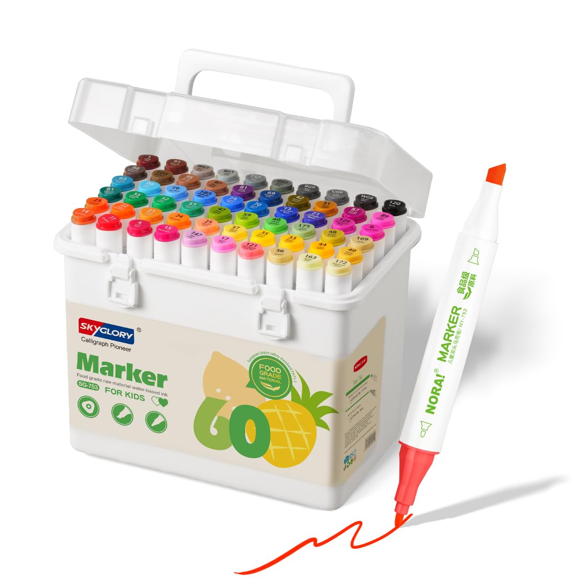 SKYGLORY 60 Colours Washable Art Marker Set | Dual Tip Water Based Pens