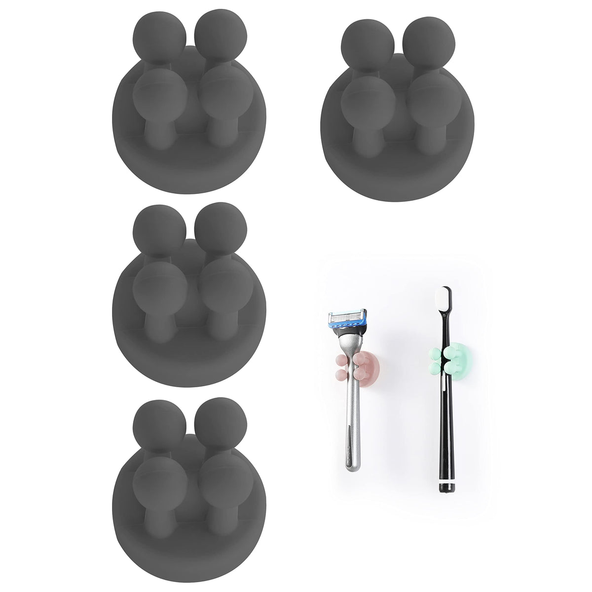 Silicone Toothbrush Holders Multi-Function Hook Razor holder Waterproof Self Adhesive Wall Mounted Single Hook for Wall or Glass for Hanging Bathroom - image 1