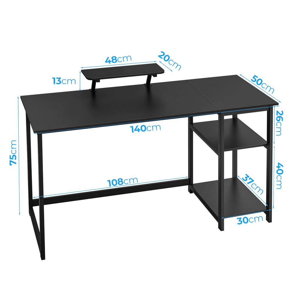 GreenForest Office Desk 140cm with Monitor Stand, Black - image 3