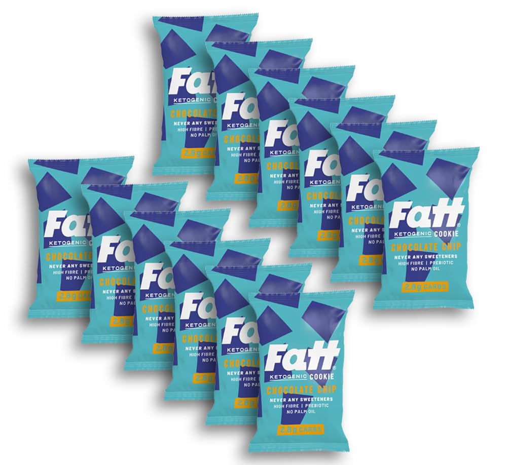 FattBar Keto Cookies – Chocolate Chip Low Carb Snacks (12 x 30g Pack)