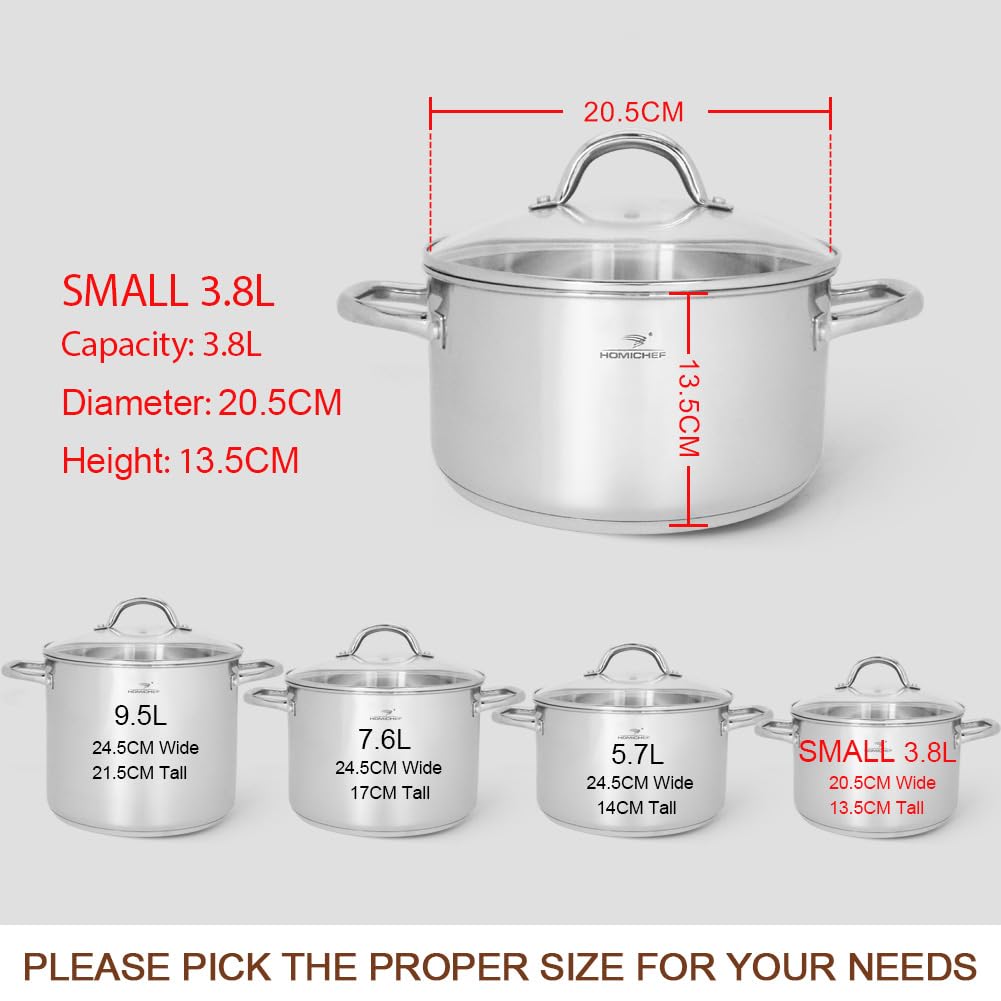 HOMICHEF Nickel Free Stainless Steel Stock Pot with Lid - 3.8L Saucepan