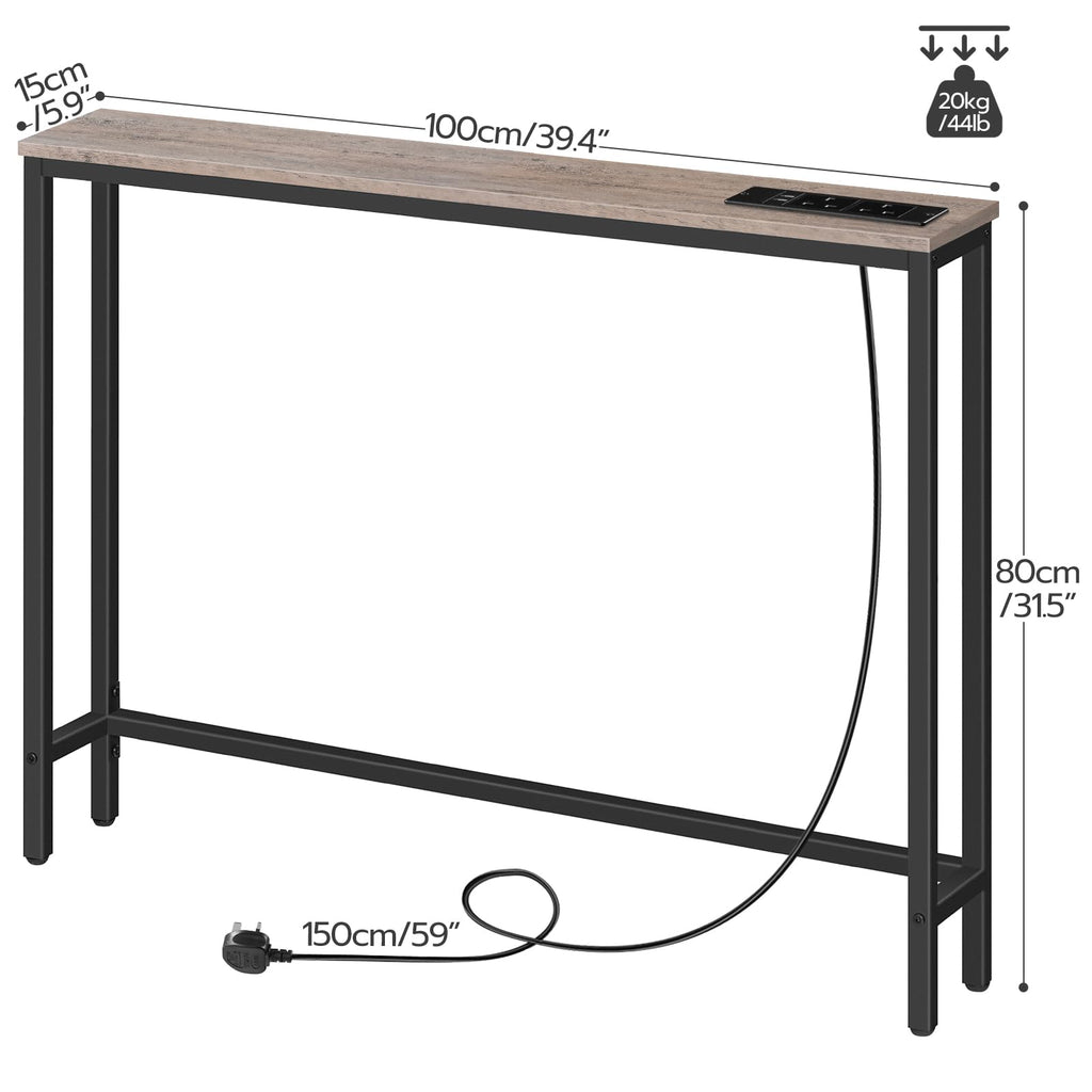 HOOBRO Slim Console Table with Charging Station - 100cm Greige Sofa Table