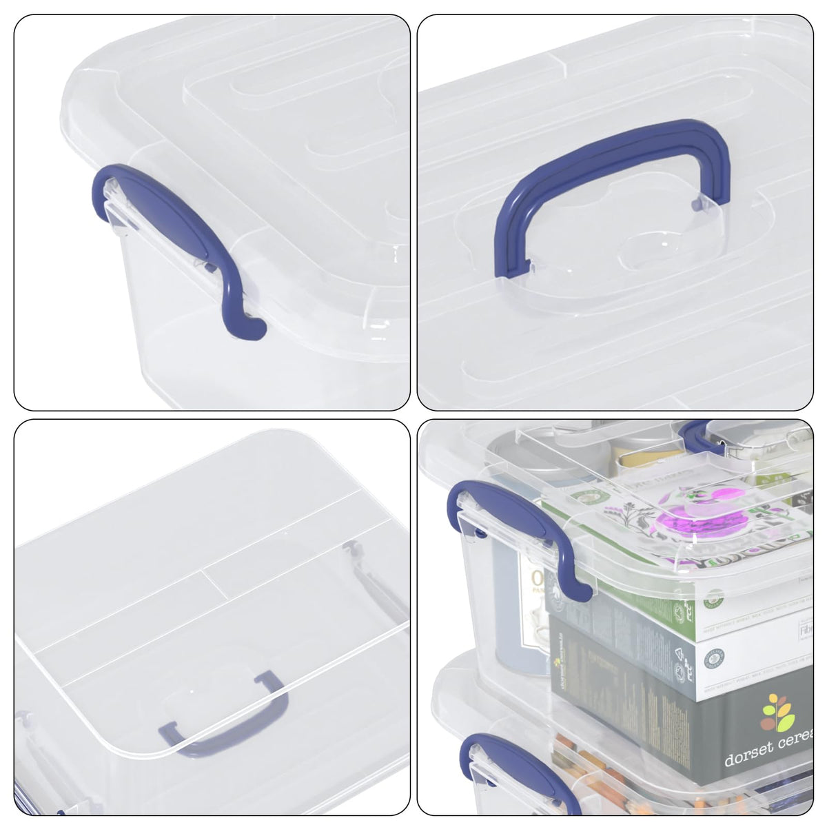 Xeabia 8 L Clear Plastic Latch Storage Boxes with Lid & Handle 2 Packs Blue - image 2