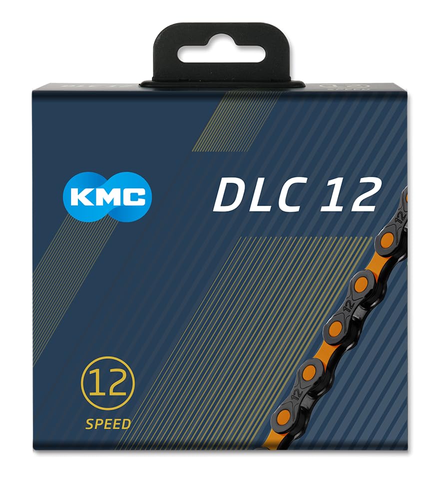 KMC DLC 12 Speed Chain – 126 Link MTB & E-Bike Chain, Black/Orange